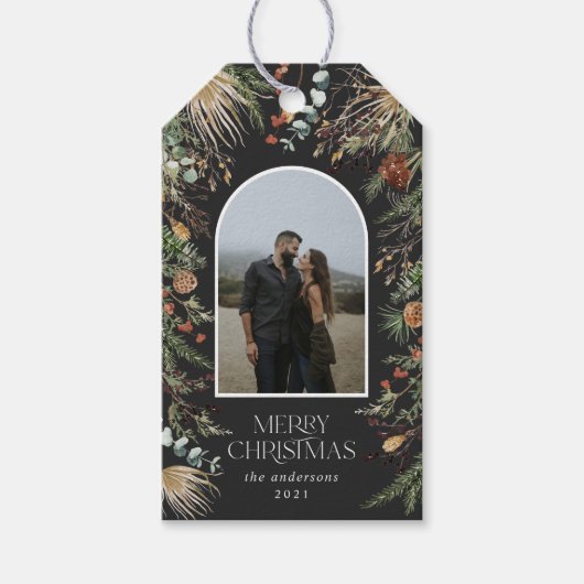 クリスマス1フォトアーチ水彩植物フローラ ギフトタグ (正面)