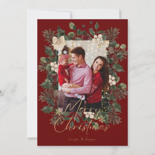 クリスマス1フォトアーチ水彩植物フローラ シーズンカード (正面)