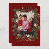 クリスマス1フォトアーチ水彩植物フローラ シーズンカード (正面/裏面)