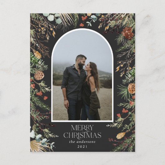 クリスマス1フォトアーチ水彩植物フローラ シーズンポストカード (正面)