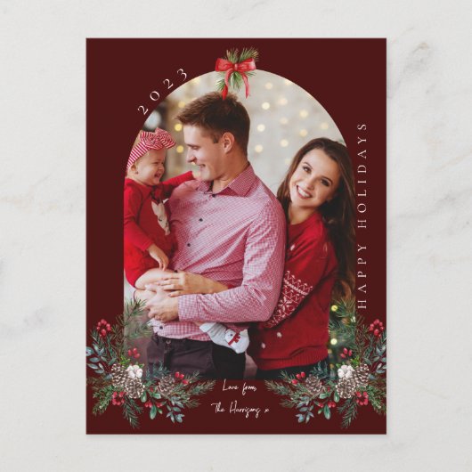 クリスマス1フォトアーチ水彩植物フローラ シーズンポストカード (正面)