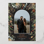 クリスマス1フォトアーチ水彩植物フローラ 箔シーズンカード (正面)