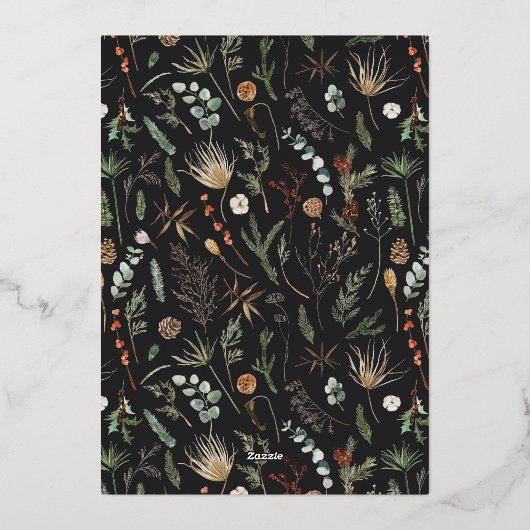 クリスマス1フォトアーチ水彩植物フローラ 箔シーズンカード (裏面)