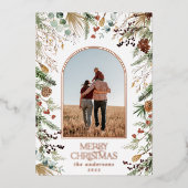 クリスマス1フォトアーチ水彩植物フローラ 箔シーズンカード (正面)