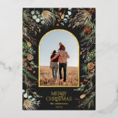 クリスマス1フォトアーチ水彩植物フローラ 箔シーズンカード (正面)