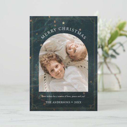 クリスマス1フォトアーチ素朴クリスマスツリー シーズンカード (スタンド正面)