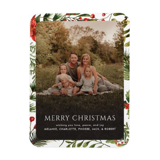 クリスマス1フォトウォーターカラーボタニックベリー マグネット (縦)