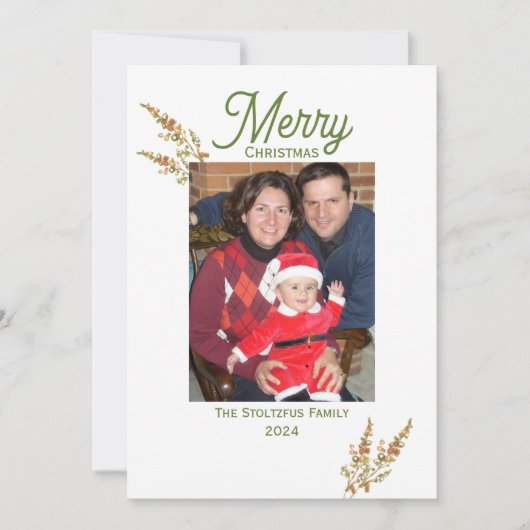 クリスマス1フォトウォーターカラーボホワイルドフラワー シーズンカード (正面)