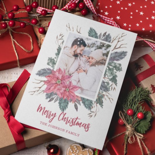クリスマス1フォトウォーターカラーポインセチア植物学 シーズンカード
