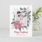 クリスマス1フォトウォーターカラーポインセチア植物学 シーズンカード (スタンド正面)