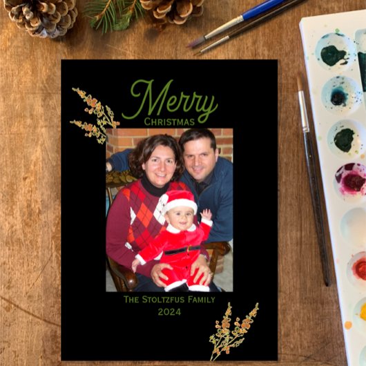 クリスマス1フォトウォーターカラーモダン植物学 シーズンカード