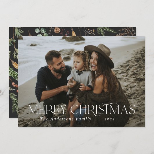 クリスマス1フォトウォーターカラー植物性フローラ シーズンカード (正面/裏面)