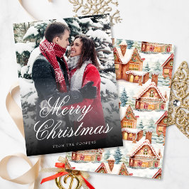 クリスマス1フォトジンジャーブレッドパターンホリデーカード シーズンカード