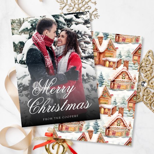 クリスマス1フォトジンジャーブレッドパターンホリデーカード シーズンカード