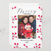 クリスマス1フォトハンド色彩の鮮やかウォーターカラーベリー シーズンカード (正面/裏面)