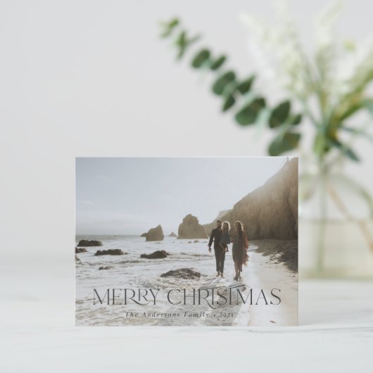 クリスマス1フォトモダンタイポグラフィグレエレガントー ポストカード (スタンド正面)