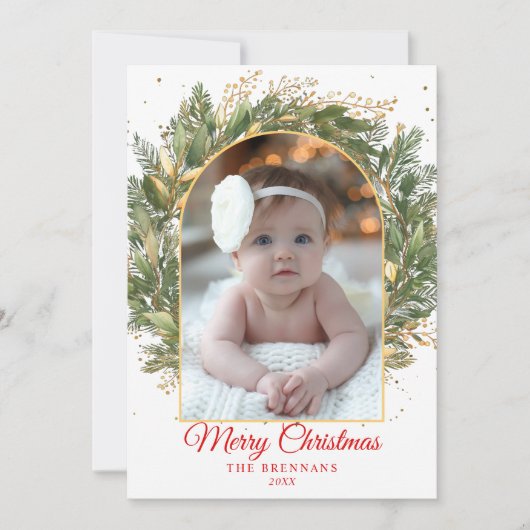 クリスマス1写真水彩植物園エレガント シーズンカード (正面)