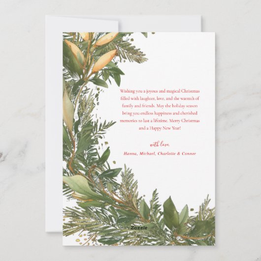 クリスマス1写真水彩植物園エレガント シーズンカード (裏面)