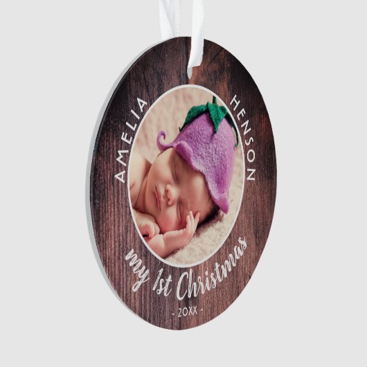 クリスマス1回目のベビーのピンクの木の写真 オーナメント (正面)