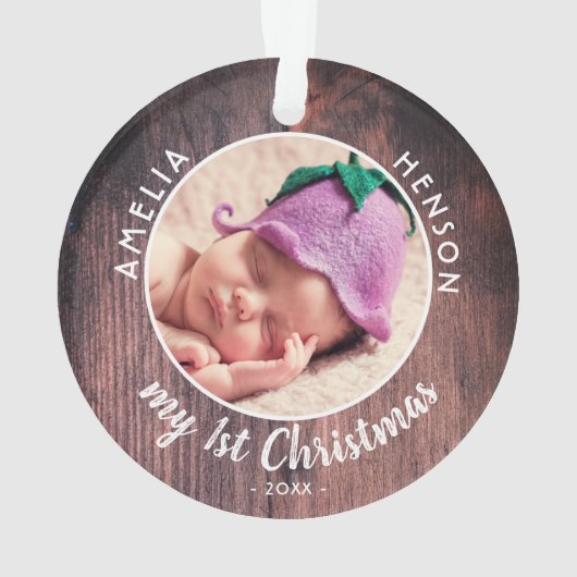 クリスマス1回目のベビーのピンクの木の写真 オーナメント (裏面)