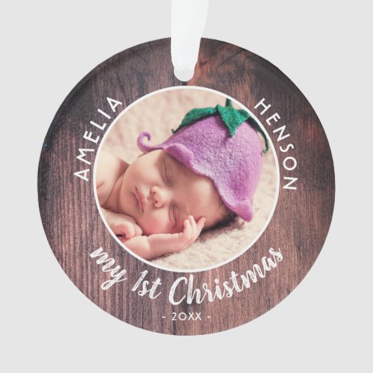 クリスマス1回目のベビーのピンクの木の写真 オーナメント (正面)