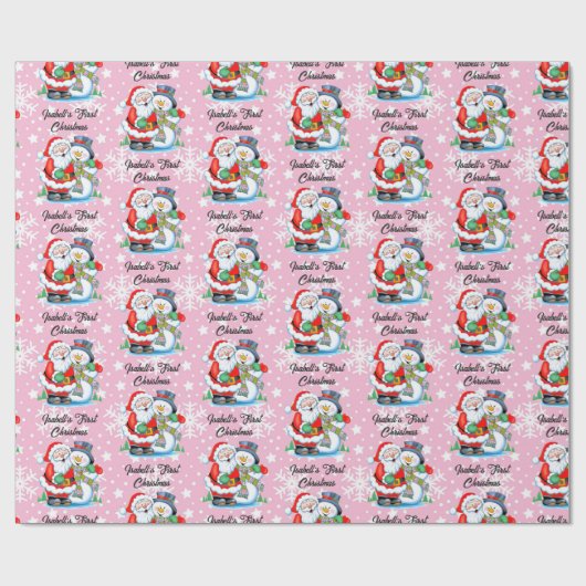 クリスマス1回目のベビーの名前かわいいサンタクロースの女の子 ラッピングペーパー (フラット)