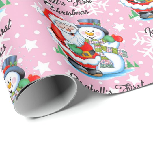 クリスマス1回目のベビーの名前かわいいサンタクロースの女の子 ラッピングペーパー (ロールコーナー)