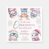 クリスマス1回目の誕生日かわいいピンクの冬の動物 スタンダードカクテルナプキン (正面)