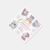 クリスマス1回目の誕生日かわいいピンクの冬の動物 スタンダードカクテルナプキン (角)