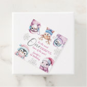 クリスマス1回目の誕生日かわいいピンクの冬の動物 フェイバータグ (インサイチュ)