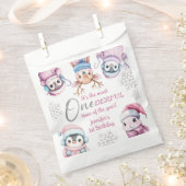 クリスマス1回目の誕生日かわいいピンクの冬の動物 フェイバーバッグ (クリップ留めされた状態)