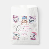 クリスマス1回目の誕生日かわいいピンクの冬の動物 フェイバーバッグ (正面)