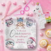 クリスマス1回目の誕生日かわいいピンクの冬の動物 ペーパープレート (パーティー)