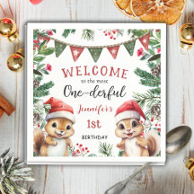 クリスマス1回目の誕生日かわいいリス冬の紙