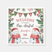 クリスマス1回目の誕生日かわいい冬の森 スタンダードカクテルナプキン (正面)