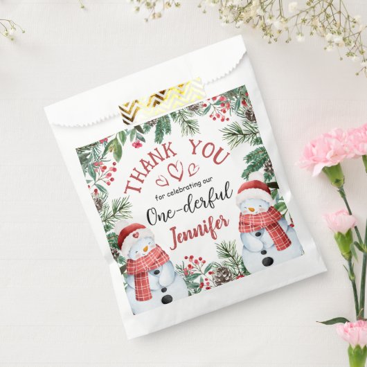 クリスマス1回目の誕生日かわいい冬の雪だるま フェイバーバッグ (封をした状態)