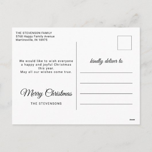 クリスマス1枚の写真 エレガントなスクリプト シーズンポストカード (裏面)