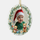 クリスマス1歳のクマのハグとホーリー 両面 セラミックオーナメント (右)