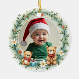 クリスマス1歳のクマのハグとホーリー 両面 セラミックオーナメント