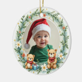 クリスマス1歳のクマのハグとホーリー 両面 セラミックオーナメント (左)