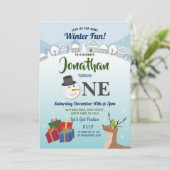 クリスマス1歳の誕生日パーティーサンタ雪だるま1 招待状 (スタンド正面)