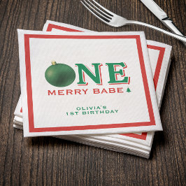 クリスマス1歳の誕生日パーティー メリーオーナメント スタンダードカクテルナプキン