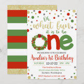 クリスマス1歳誕生日パーティー招待状 招待状 (正面/裏面)