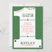 クリスマス1歳誕生日パーティー メリー ワン フォト サンキューカード (正面)