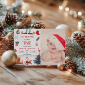 クリスマス1歳誕生日写真招待状 招待状