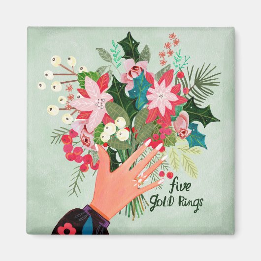 クリスマス12日のクリスマスファイブ金ゴールドリングや輪 マグネット (正面)