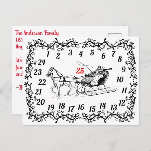 クリスマス12月カウントダウン降臨カレンダークリスマス シーズンポストカード (正面/裏面)