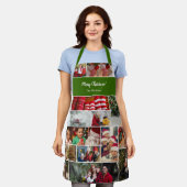 クリスマス17フォトコラージュと家族の名前グリーン エプロン (着用した状態)