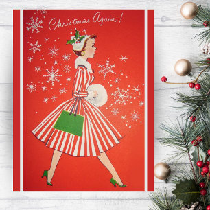 クリスマス1950年代のファッションレディカスタムー シーズンカード
