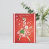 クリスマス1950年代のヴィンテージファッションレディ シーズンポストカード (スタンド正面)